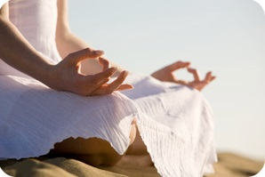 Woman practicing yoga.
